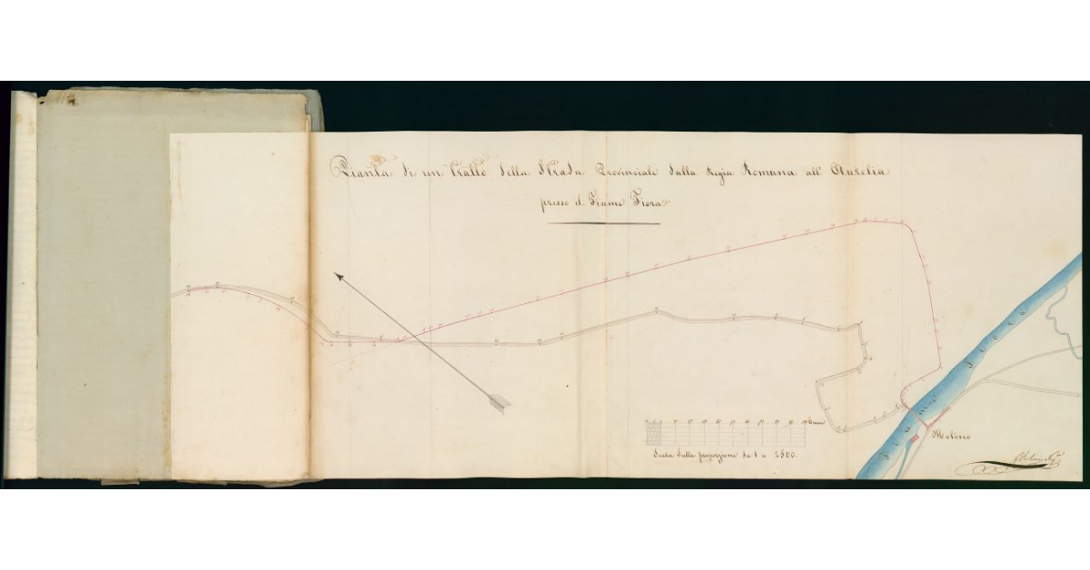 Pianta di un tratto della Strada Provinciale dalla Regia Romana all'Aurelia presso il Fiume Fiora