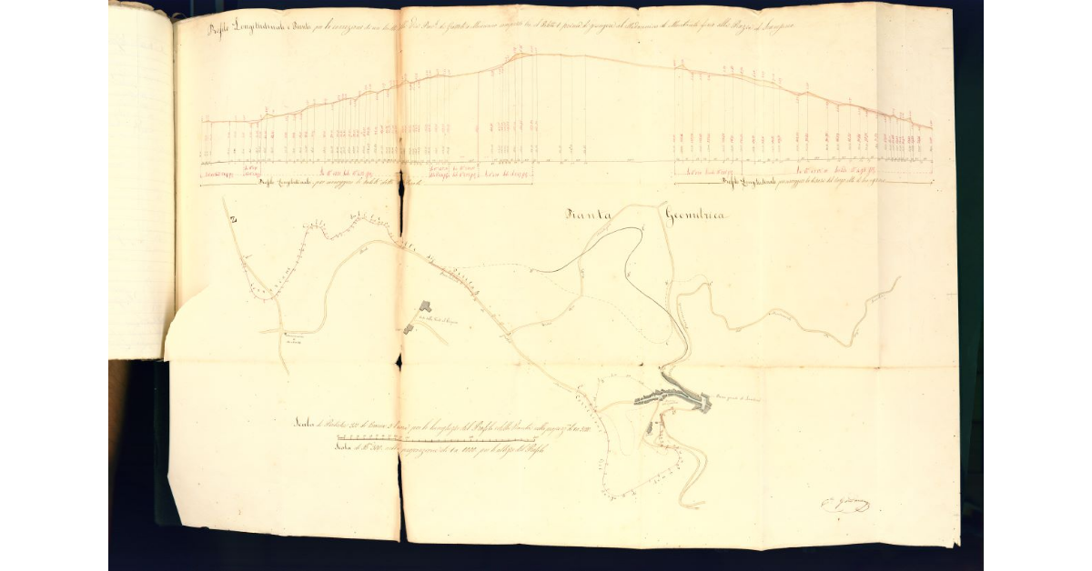 Profilo Longitudinale e Pianta per la correzione di un tratto della via Prov.le da Grosseto a Manciano compreso tra il Paletto 1 prima di giungere al Madonnino di Montauto fino alla Piazza di Scansano