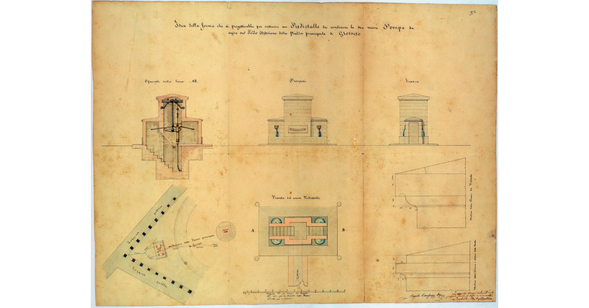 Idea della forma che si progetterebbe per costruire un Piedistallo da contenere le due nuove pompe da agire sul pozzo Artesiano della piazza principale di Grosseto