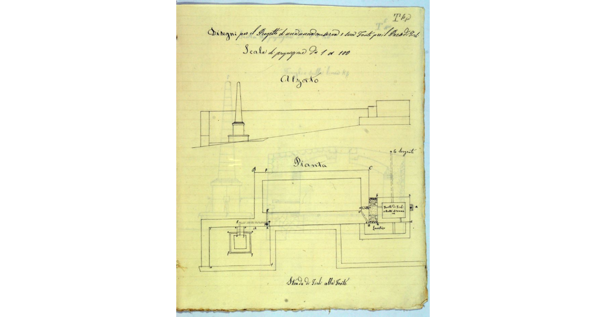 Disegni per il progetto di una nuova conserva e sua fonte per il paese di Tirli