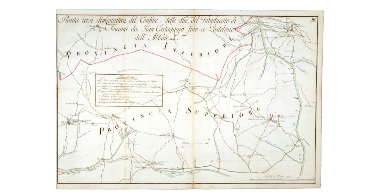 Pianta terza dimostrativa del confine delle due province del Granducato di Toscana da Pian Castagnaio fino a Castelnuovo dell'Abate