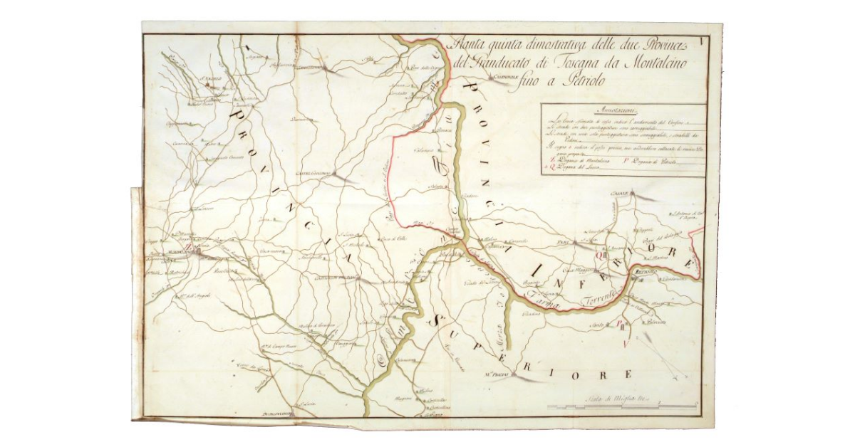 Pianta quinta dimostrativa delle due province del Granducato di Toscana da Montalcino fino a Petriolo