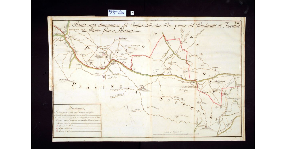 Pianta sesta dimostrativa del confine delle due province del Granducato di Toscana da Petriolo fino a Luriano