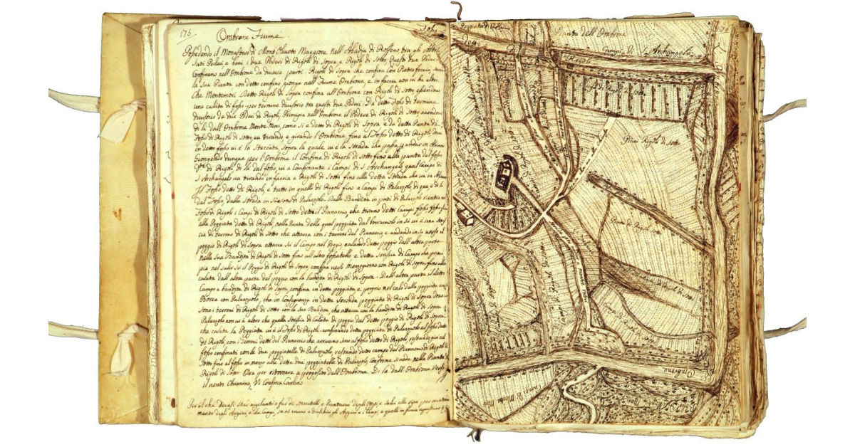 Pianta dell'Ombrone [e confinazioni dei poderi di Rigoli di Sopra e Rigoli di Sotto con il fiume]