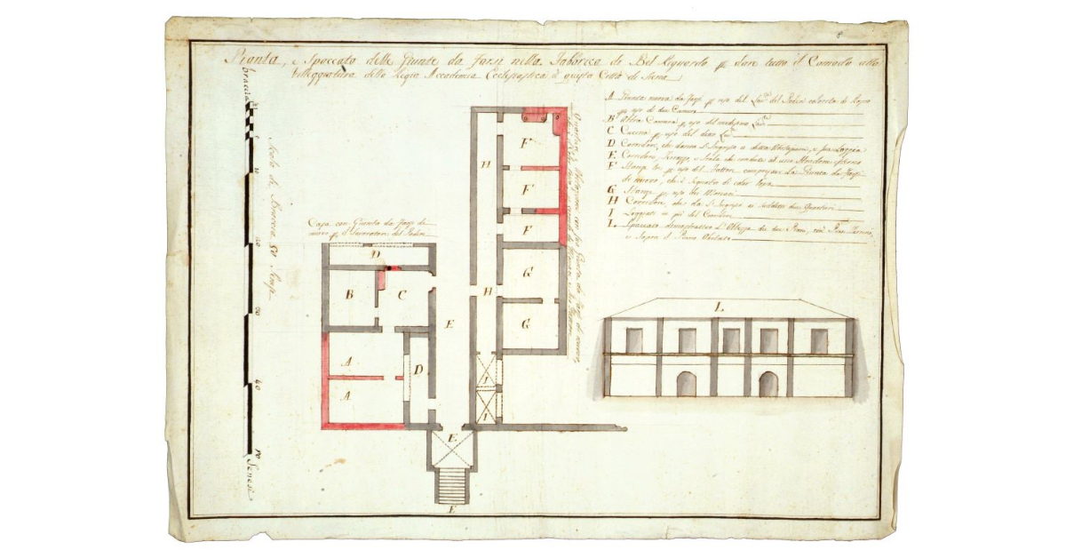 Pianta e spaccato delle giunte da farsi nella fabbrica del Belriguardo per dare tutto il comodo alla villeggiatura della regia accademia ecclesiastica di questa città di Siena