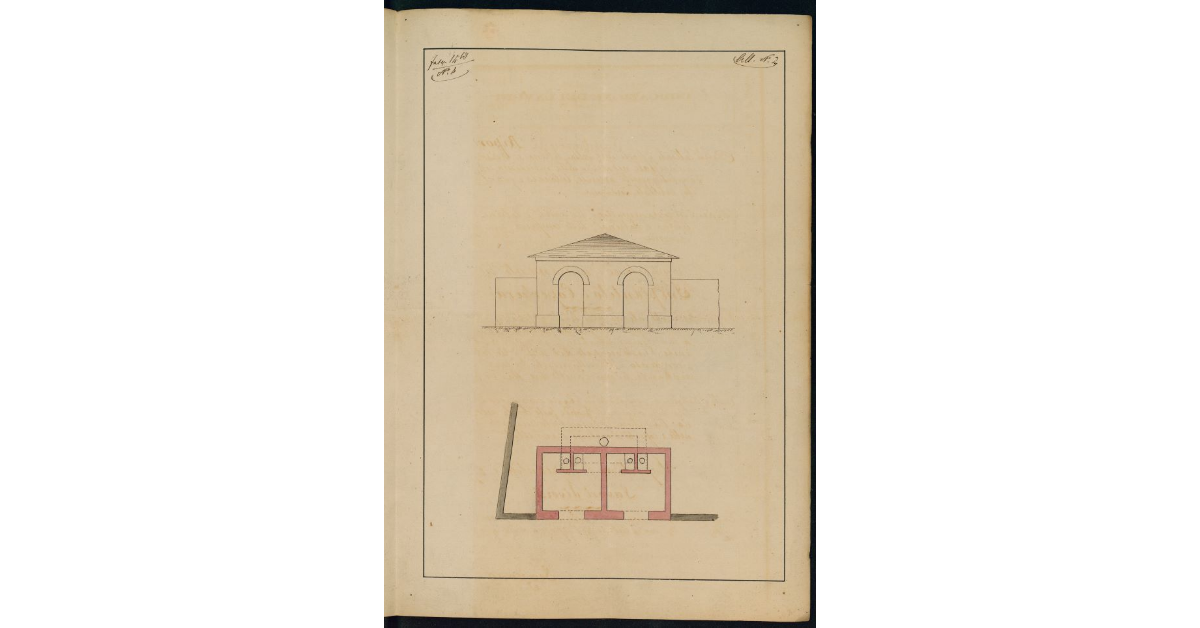 [Alzato e pianta della latrina che deve essere realizzata fuori Porta Vecchia nell'orto di proprietà comunale]