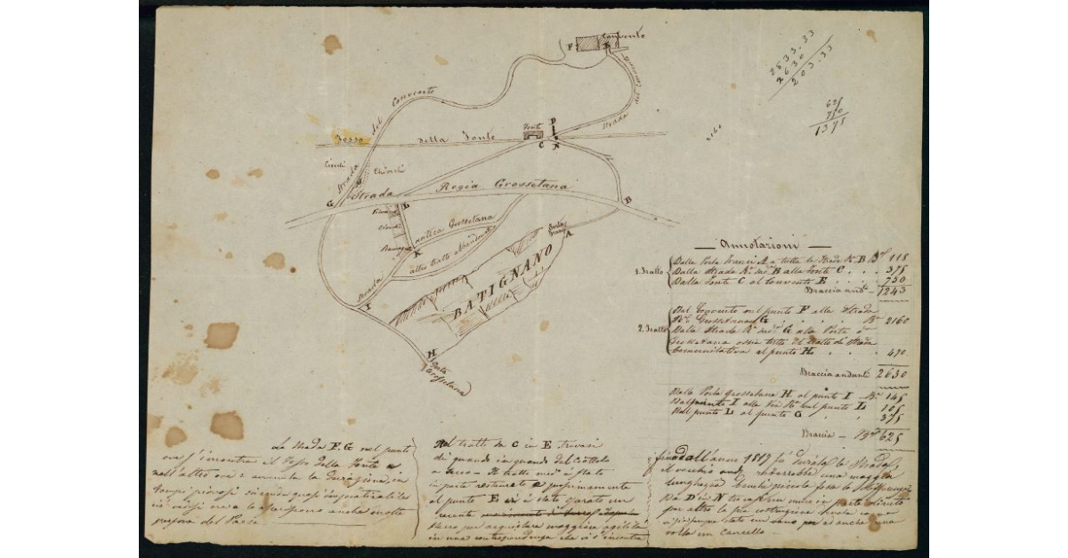 [Pianta dimostrativa delle strade che da Batignano conducono al Convento di Santa Croce]