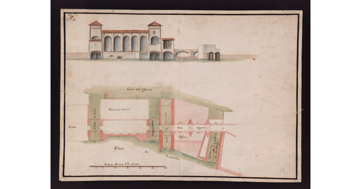 [Pianta ed alzato di tutta la Fabbrica del Ponte a Cappiano detta Le Calle all'Emissario del Padule di Fucecchio]