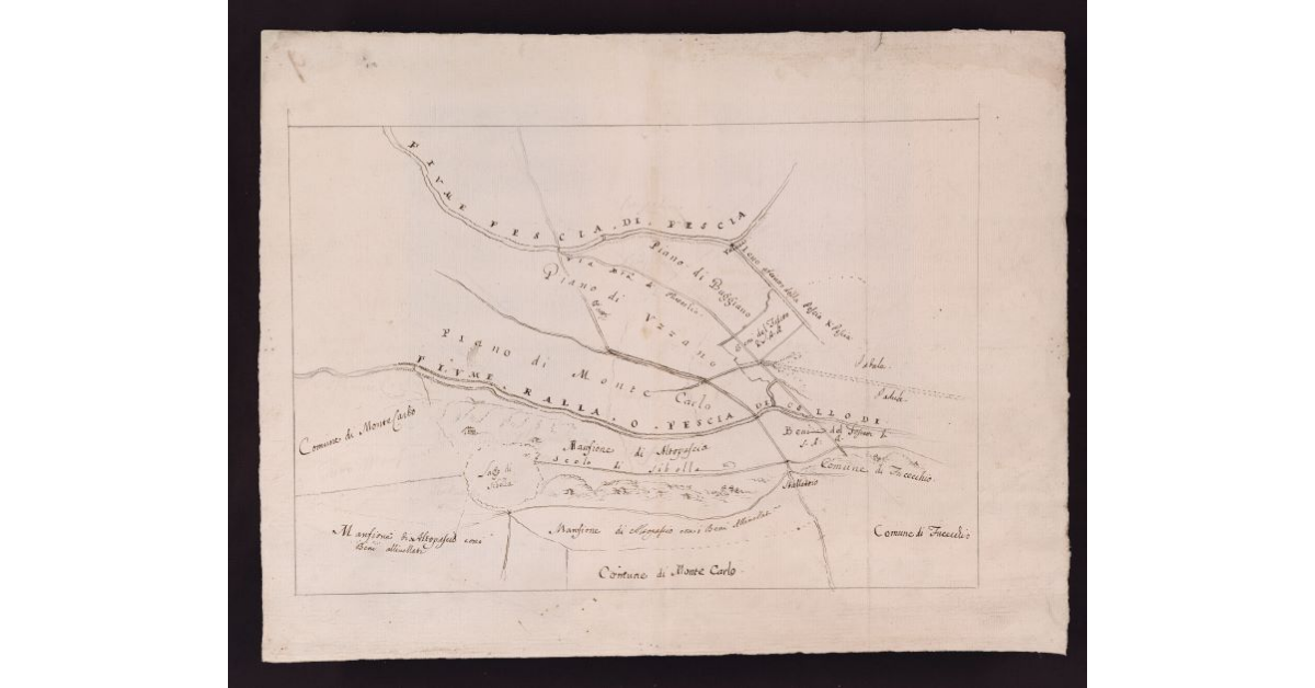 [Pianta di una parte dei terreni della fattoria di Altopascio adiacenti ai fiumi Pescia di Pescia e Pescia di Collodi]