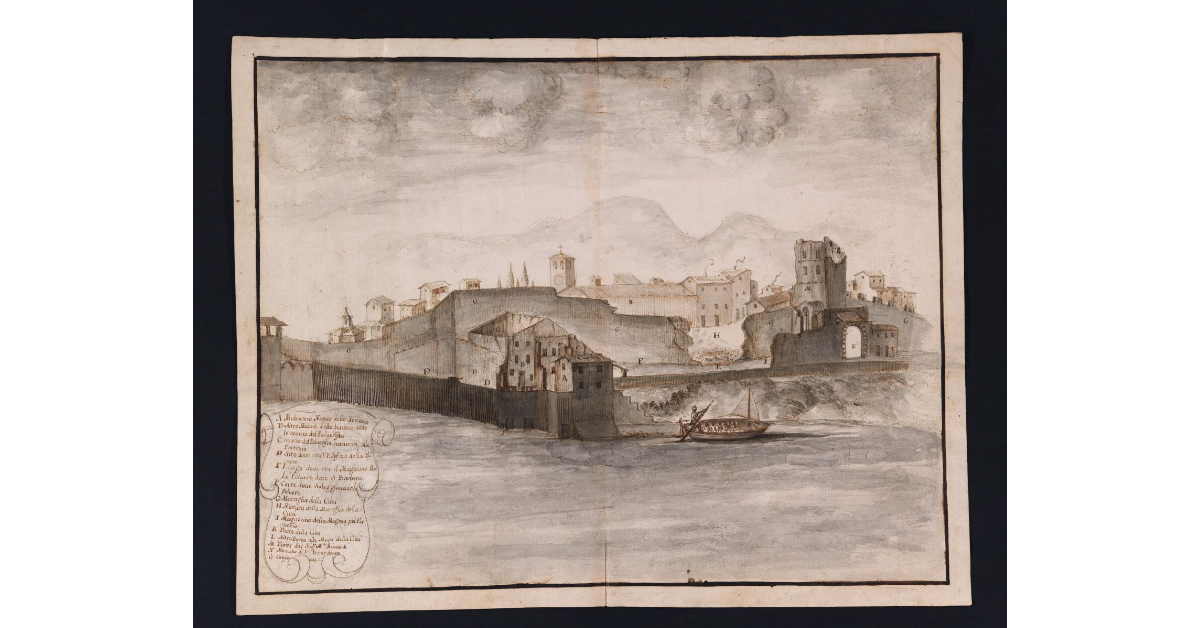 [Veduta dei Mulini e della Polveriera di Pisa dopo l'incendio]