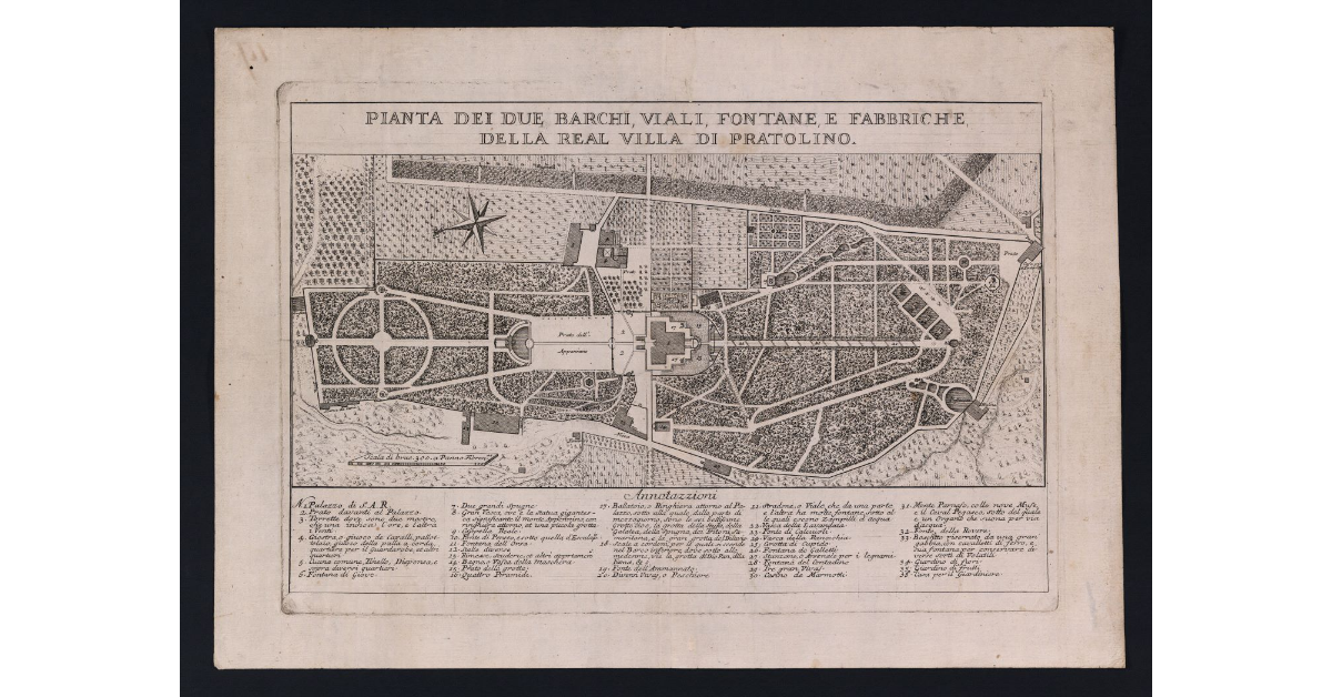 Pianta dei due barchi, viali, fontane e fabbriche, della Real Villa di Pratolino