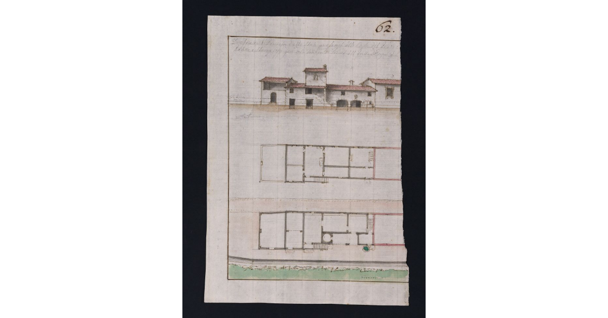 [Prospetto e piante di un casale]