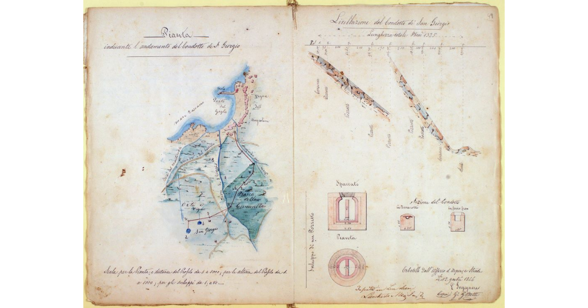 Disegni relativi alla costruzione del Condotto delle Acque di San Giorgio, onde portarle al Porto dell'Isola del Giglio