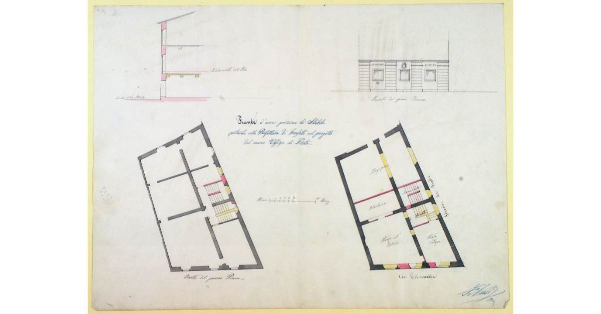Pianta d'una porzione di Stabile spettante alla Prefettura di Grosseto col progetto del nuovo Uffizio di Posta