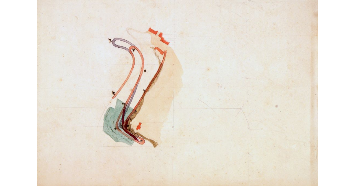 [Pianta indicante i tre possibili andamenti da darsi al tratto di strada compreso fra Pitigliano e la Madonna delle Grazie]