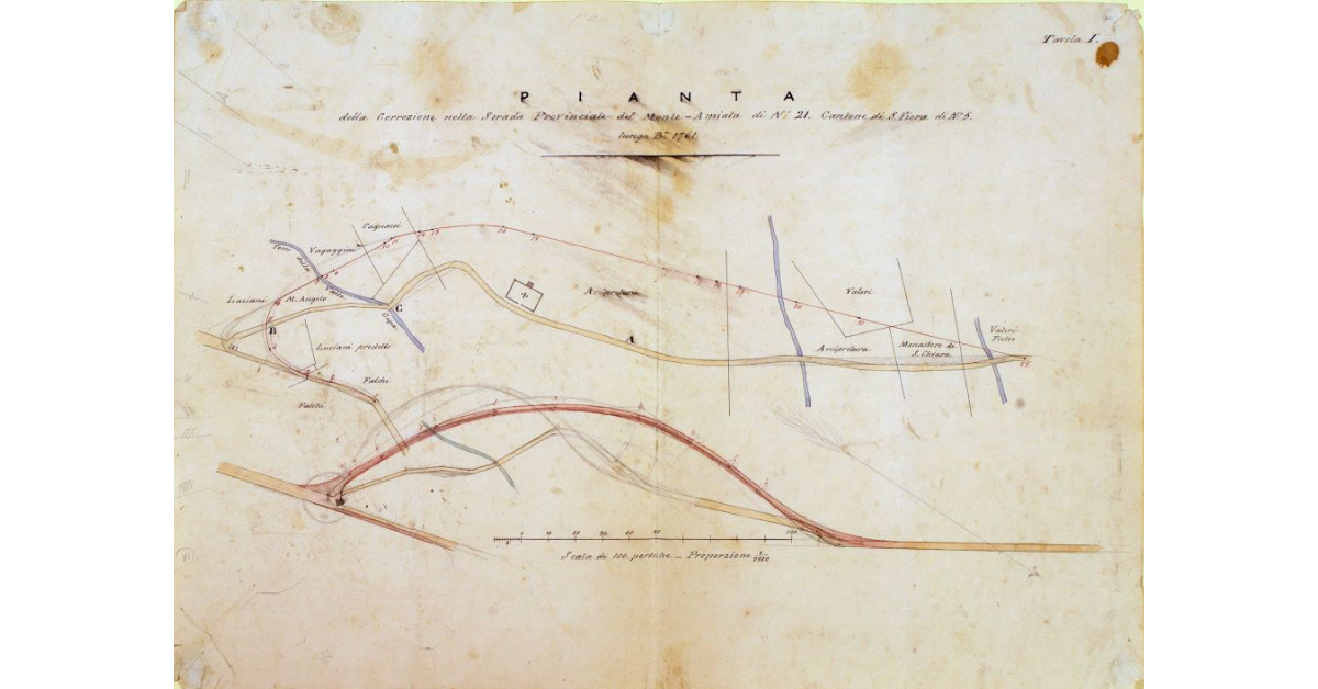 Pianta della correzione nella Strada Provinciale del Monte-Amiata di N° 21. Cantone di S. Fiora di N° 5. Lunga B. 1761