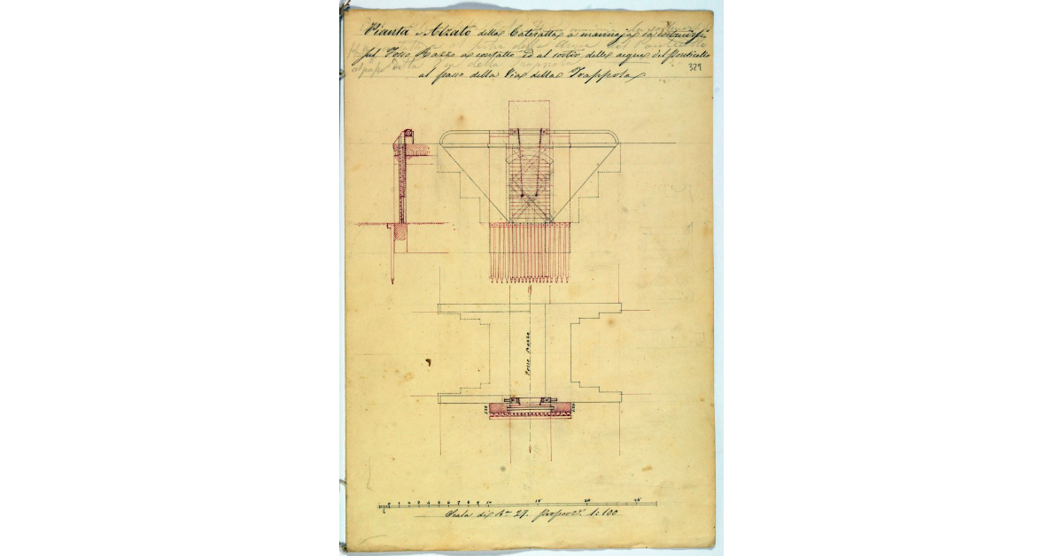 Pianta e Alzato della Cateratta a mannaja da costruirsi sul fosso Razzo a contatto ed al sortir delle acque del ponticello al passo della Via della Trappola