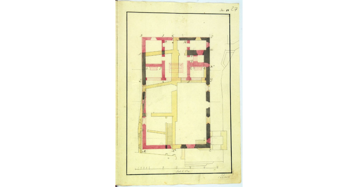 [Pianta della chiesa di Castell'Azzara con l'indicazione dei lavori da eseguirsi per la ristrutturazione]