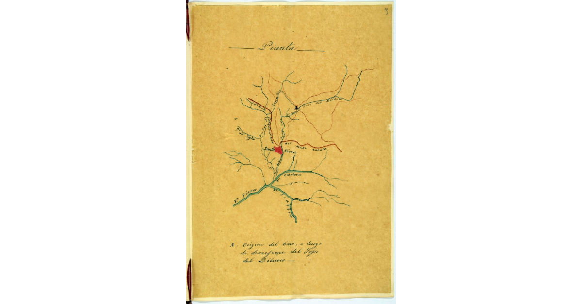 [Pianta indicante la rete idrica del territorio attorno al paese di Santa Fiora]