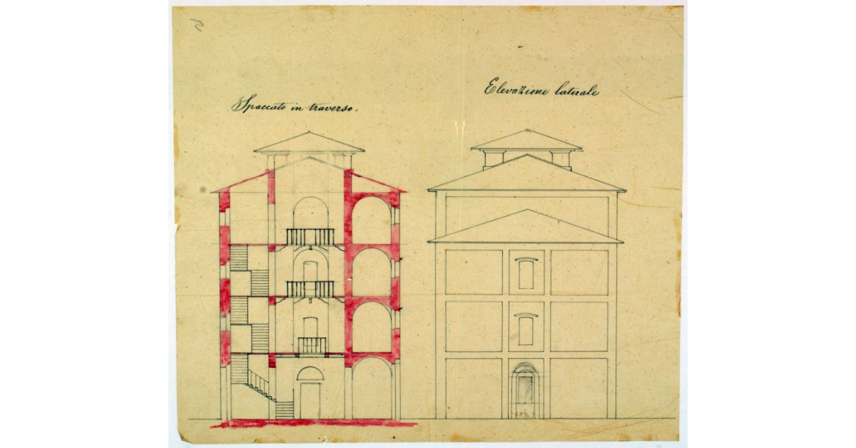 Spaccato in traverso. Elevazione laterale