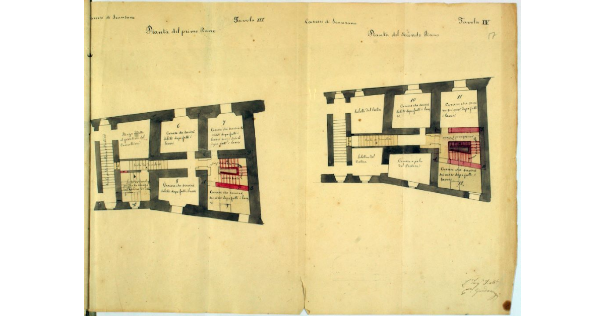 Carceri di Scansano. Pianta del primo Piano e pianta del secondo Piano