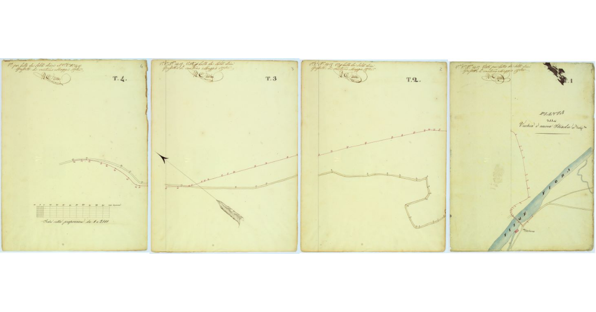 Pianta della vecchia e nuova strada in fogli 4