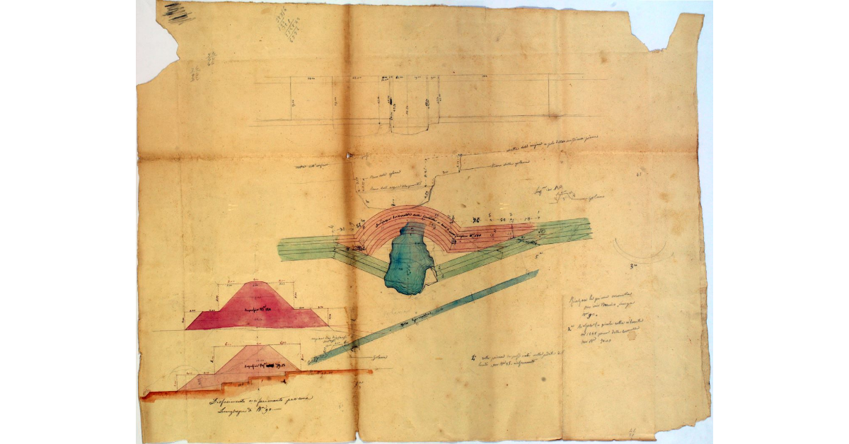 [Disegno della nuova e della vecchia coronella dell'argine Ximenes]