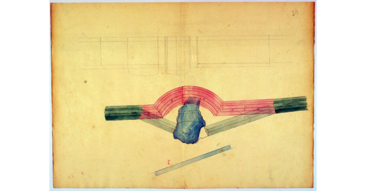 [Disegno della nuova e vecchia coronella dell'argine Ximenes]