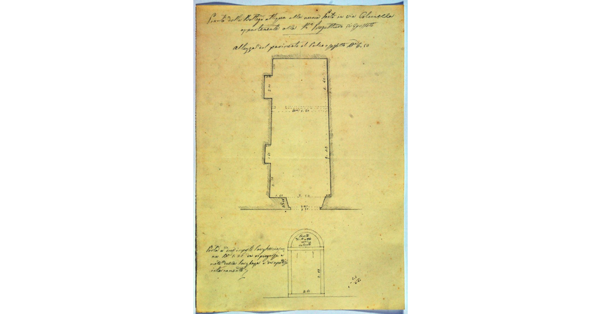 Pianta della bottega attigua alla nuova Posta in via Colonnella appartenente alla Rª. Prefettura di Grosseto