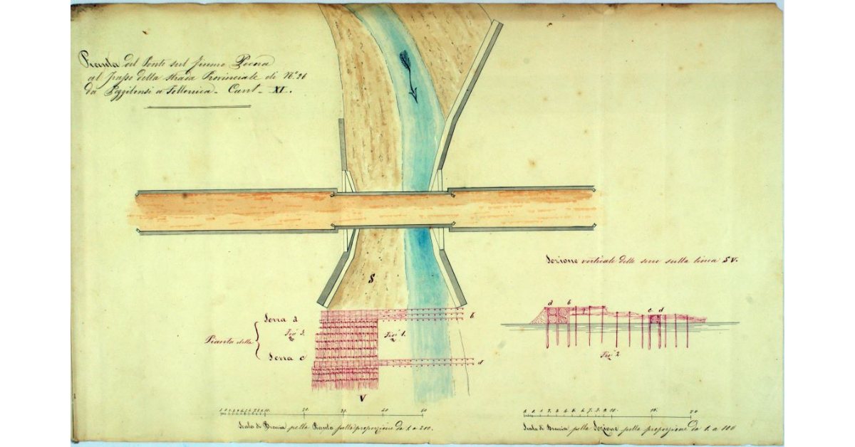 Pianta del Ponte sul fiume Pecora al passo della strada Provinciale di N° 26 da Poggibonsi a Follonica. Cant. XI