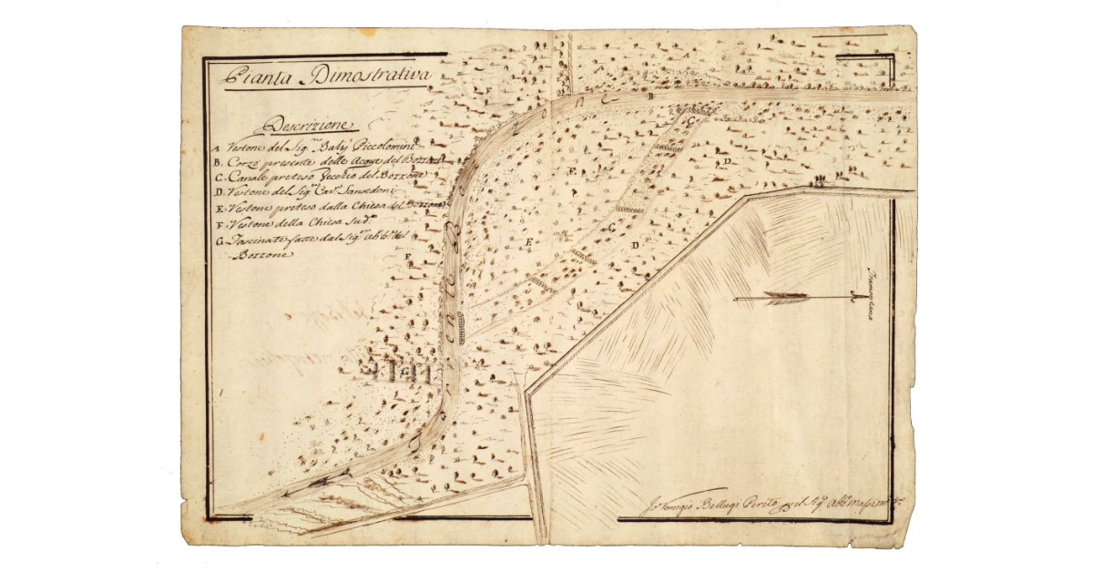 Pianta dimostrativa [dei terreni lungo il torrente Bozzone]