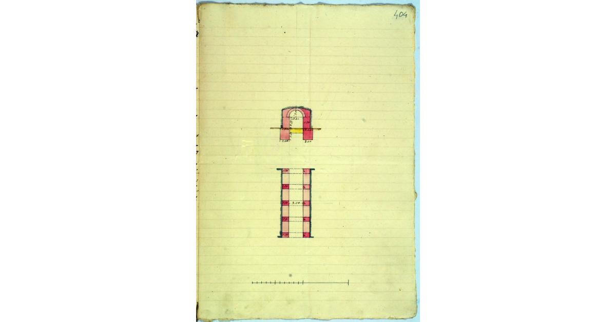 [Alzato e pianta del ponticello sulla vecchia Pecora in vicinanza di Follonica al passo della via Regia Emilia]