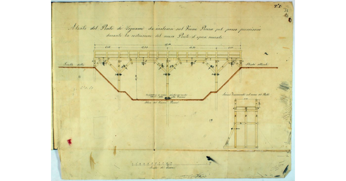 Alzato del Ponte di legname da innalzarsi sul Fiume Pecora pel passo provvisorio durante la costruzione del nuovo Ponte d'opera murale
