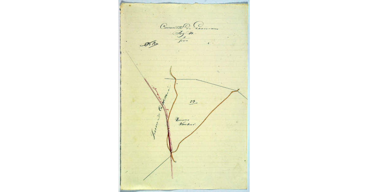 [Pianta del terreno di proprietà Sansoni, attraversato dalla nuova strada carbonifera di Montemassi]