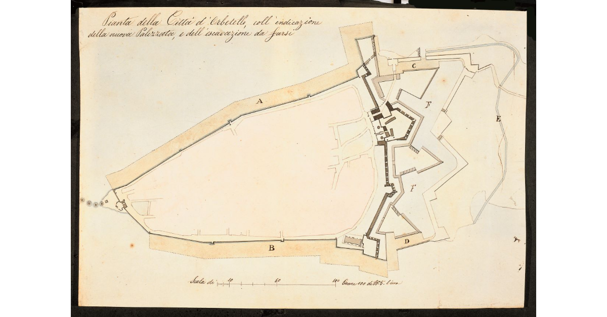 Pianta della Città di Orbetello, coll'indicazione della nuova Palizzata, e dell'escavazione da farsi