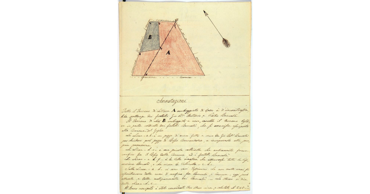 [Pianta del terreno di proprietà dei fratelli Bancalà, con l'indicazione di una porzione da loro impropriamente occupata alla Comunità dell'Isola del Giglio]