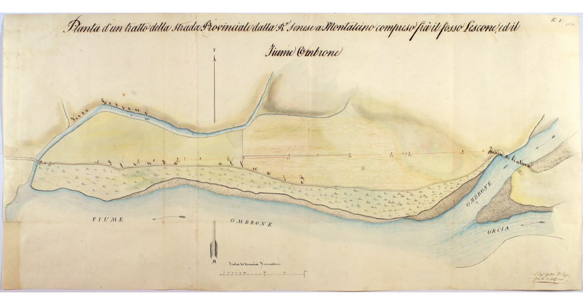 Pianta di un tratto della strada Provinciale dalla Rª Senese a Montalcino compreso fra il fosso Lescone ed il Fiume Ombrone