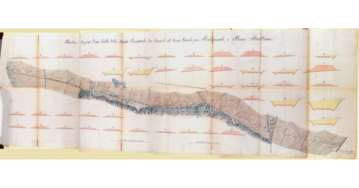 Pianta, e Sezioni d'un tratto della Strada Provinciale da Grosseto al Cerro Bucato per Montepescali, e Massa Marittima