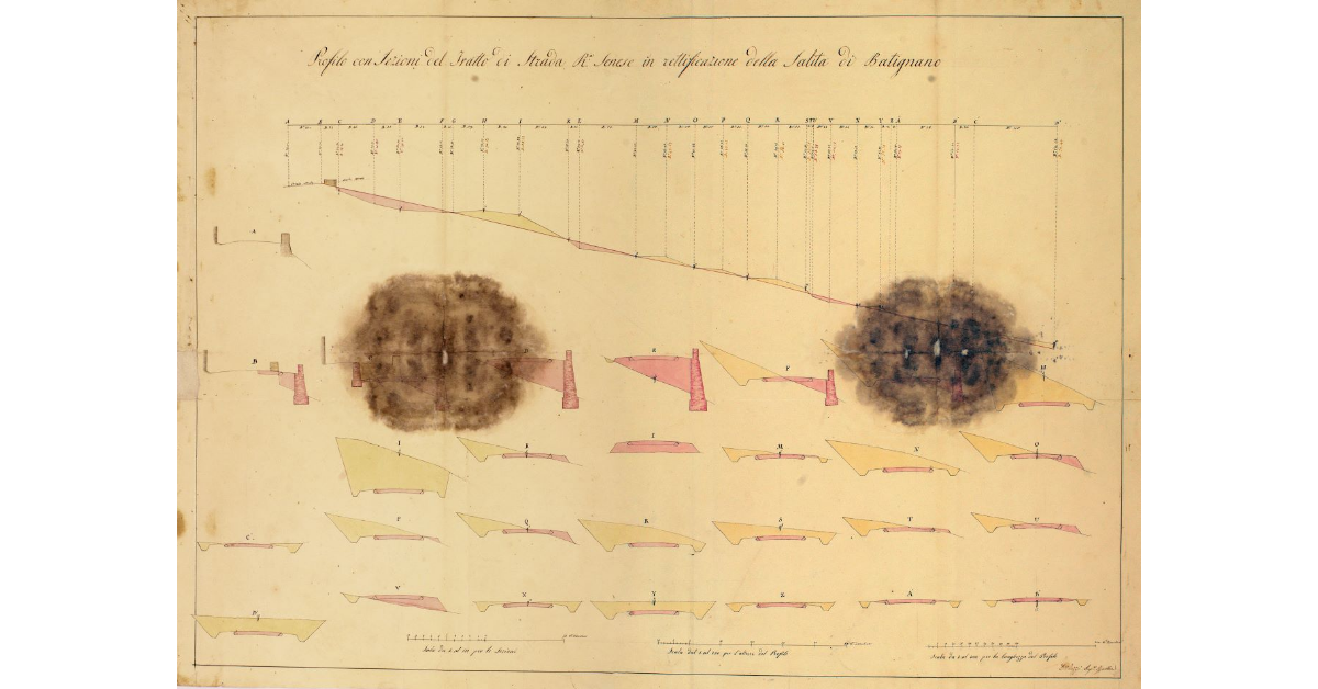 Profilo con Sezioni del Tratto di Strada Rª: Senese in rettificazione della Salita di Batignano