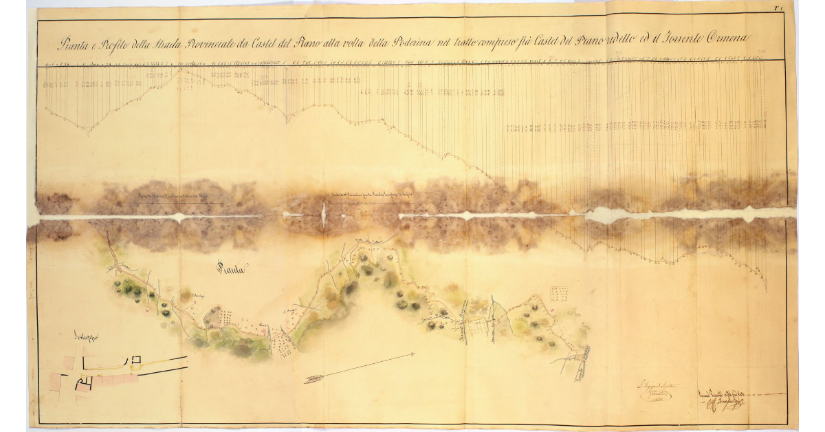 Pianta e Profilo della Strada Provinciale da Castel del Piano alla volta della Poderina nel tratto compreso frà Castel del Piano ridetto ed il Torrente Ormena