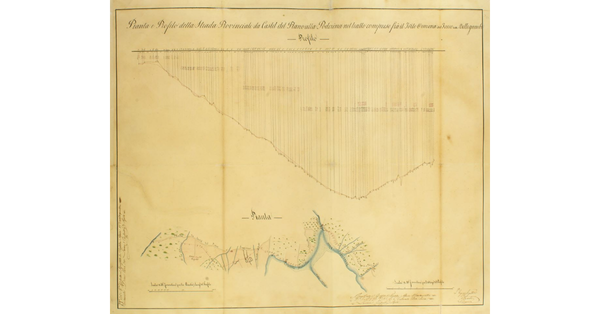 Pianta e Profilo della Strada Provinciale da Castel del Piano alla Poderina nel tratto compreso fra il Tor.te Ormena ed il Fosso delle Bellegambe