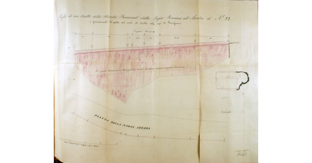 Profilo di un tratto della Strada Provinciale dalla Regia Romana all'Aurelia di N° 22 e precisamente di quello che resta al disotto delle ripe di Pitigliano