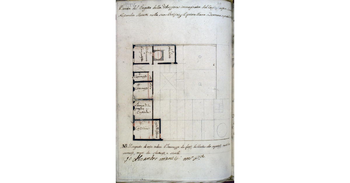 Pianta del Progetto della riduzione immaginata dal Capo Maestro Alessandro Manetti nella sua Perizia, per il primo piano a terreno segnata di n° III