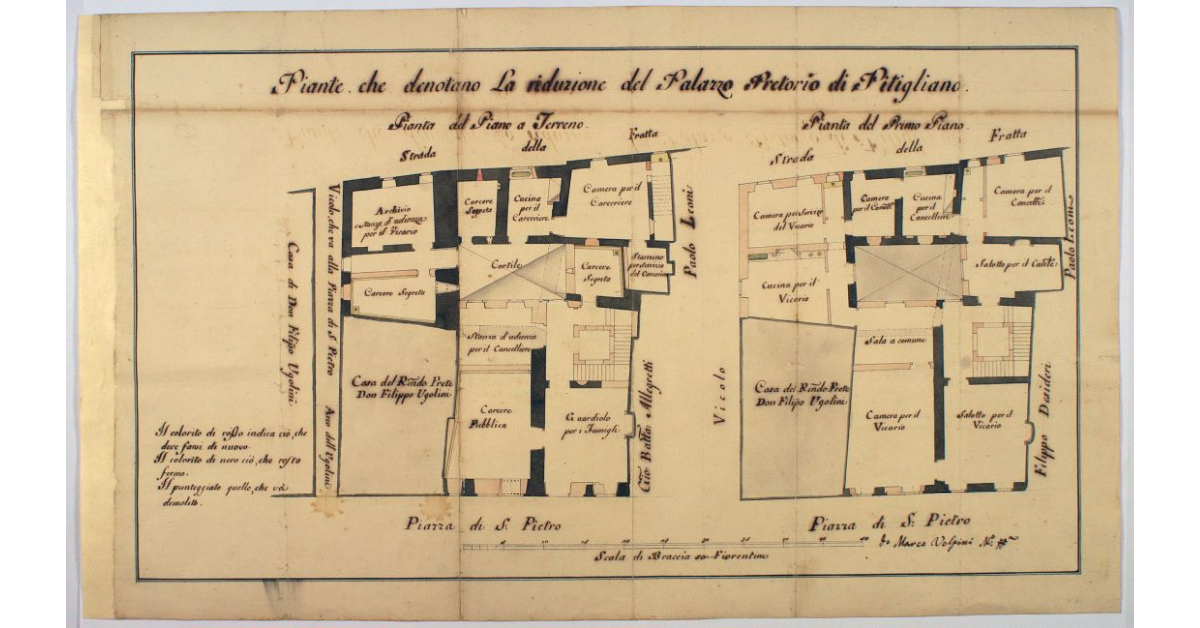 Piante, che denotano La riduzione del Palazzo Pretorio di Pitigliano