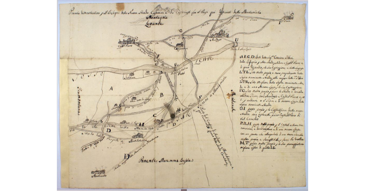 Pianta dimostrativa per i Disegni della Nuova Strada Costruita e da Costruirsi fra i Paesi qui descritti del Montamiata