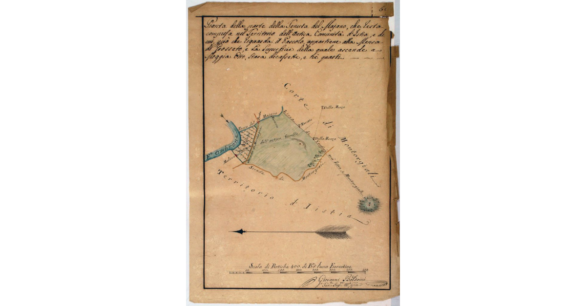 Pianta della parte della Tenuta del Majano, che resta compresa nel Territorio dell'Antica Comunità d'Istia, e di cui perciò che riguarda il Pascolo, appartiene alla Mensa di Grosseto, e la Superficie della quale ascende a Moggia otto, stara diciassette, e tre quarti