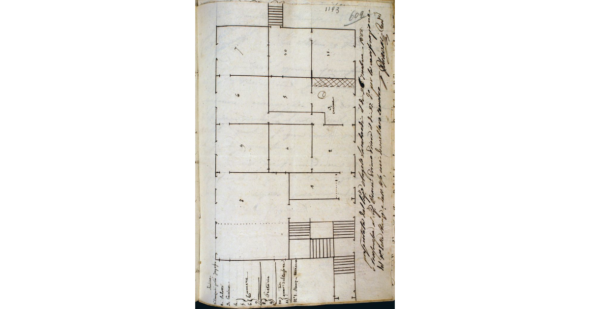 [Pianta della casa del sig. Angelo Lombardi dove ricavare l'abitazione del Podestà, il quartiere del Pretorio e quello del Cursore]