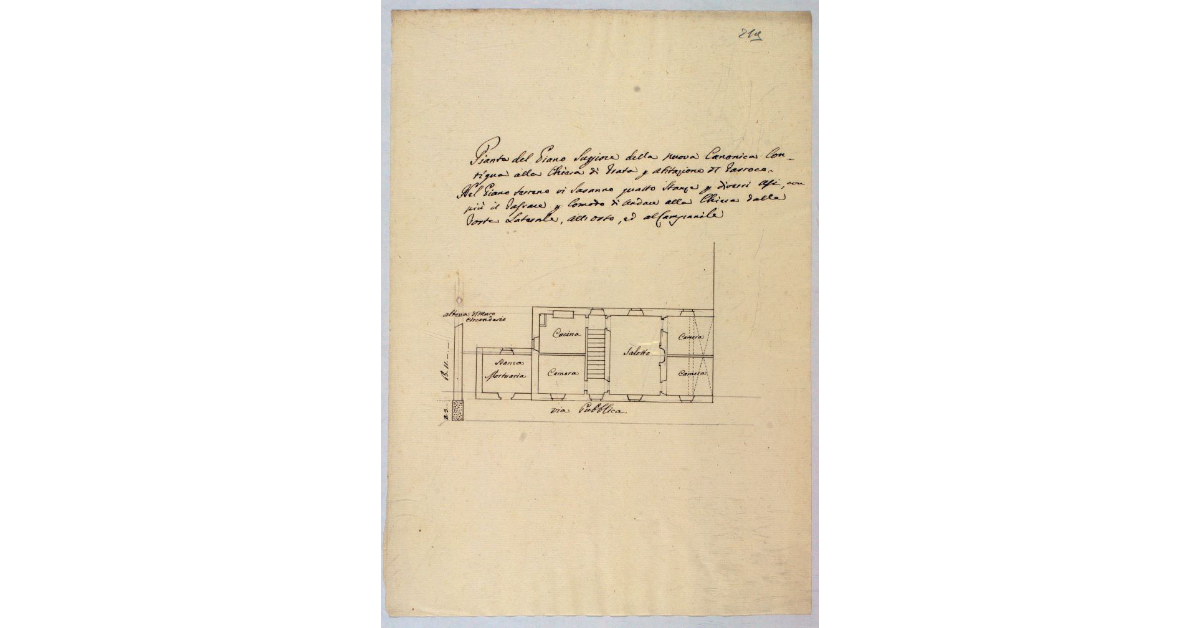 Pianta del Piano Superiore della nuova Canonica Contigua alla Chiesa di Prata per abitazione del Parroco