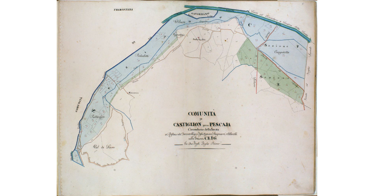 Comunità di Castiglion della Pescaja. Circondario della Sovata a Destra, e del Torrente Rigo, e Fossi Agnone, Stagnacci, e Alberelli nelle Sezioni C.E.F.G. In Due Fogli. Foglio Primo