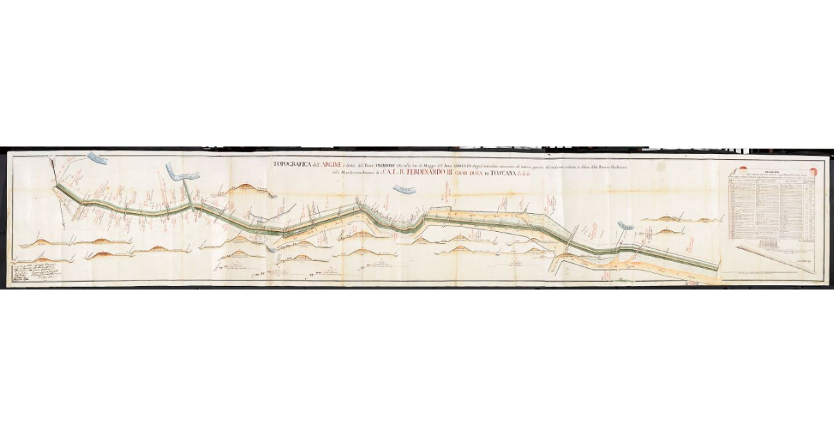 Topografica dell'Argine a destra del Fiume Ombrone fatta nella fine di Maggio dell'Anno MDCCCXV doppo l'immediata esecuzione del restauro generale del medesimo ordinato in difesa della Pianura Grossetana dalla Munificenza Sovrana di S.A.I. e R. FERDINANDO III GRAN DUCA DI TOSCANA